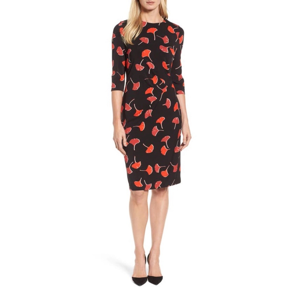 Hugo Boss Dress Black Floral Leaf Eseona Ginkgo XL